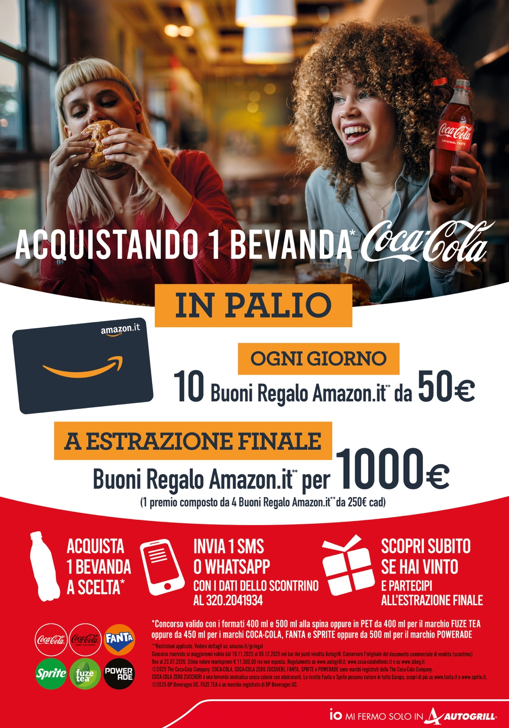 DA AUTOGRILL PROVA A VINCERE UN BUONO REGALO AMAZON DA 1.000€ CON COCA-COLA !
